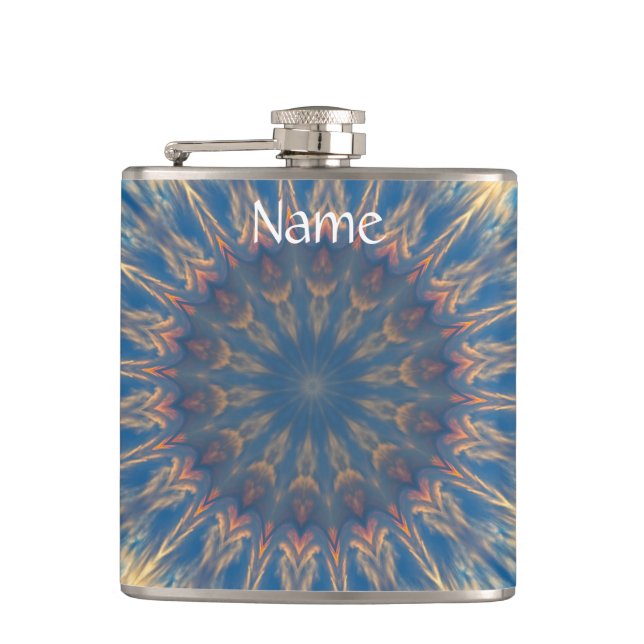 Blue Chakra Kaleidoscope Thunder_Cove Hip Flask (Front)