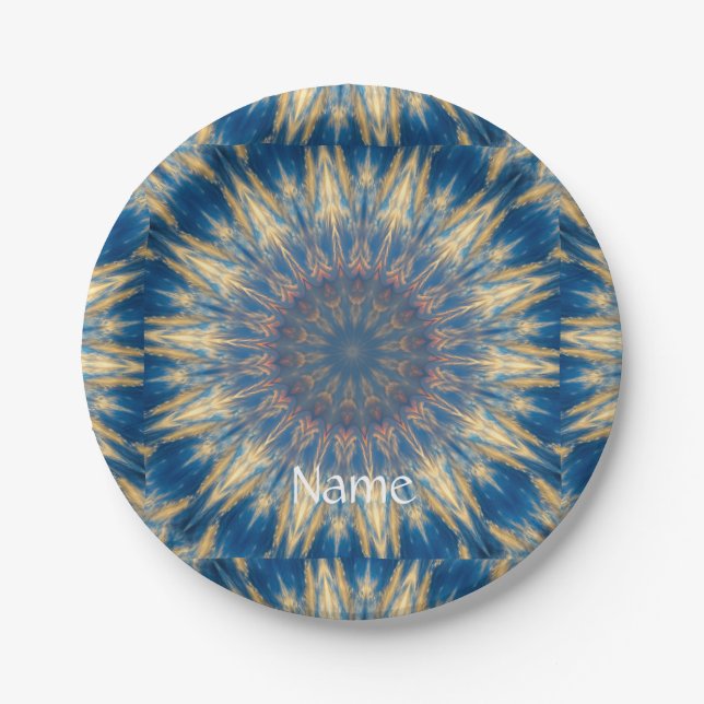 Blue Chakra Kaleidoscope Thunder_Cove  Paper Plate (Front)