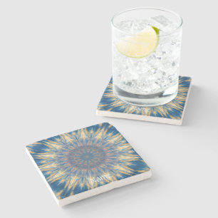 Blue Chakra Kaleidoscope Thunder_Cove Stone Coaster