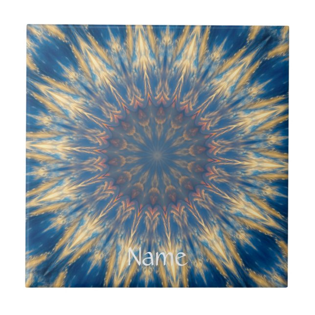 Blue Chakra Kaleidoscope Thunder_Cove Tile (Front)