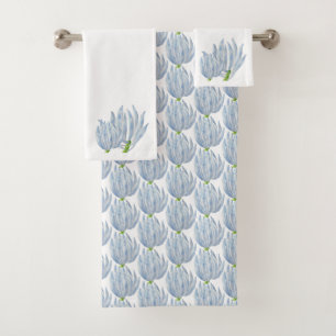 Blue Chalk Sticks on a Bathroom Towel Set