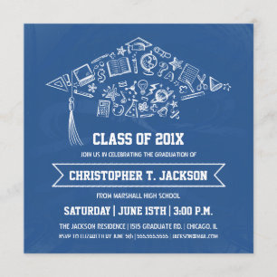 Blue Chalkboard Graduation Invitation with Photo