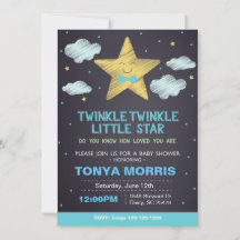 Blue Chalkboard Little Star Baby Shower Invite