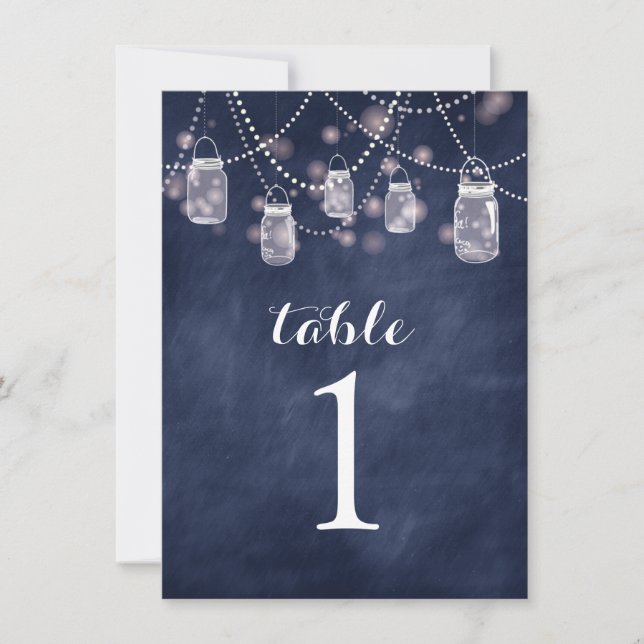 Blue Chalkboard Mason Jar Table Numbers (Front)