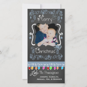 Blue Chalkboard Merry Christmas Holiday Photo Card