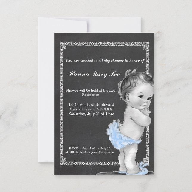Blue Chalkboard Vintage Baby Shower Invitation (Front)