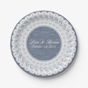 Blue chambray denim & lace custom paper plate