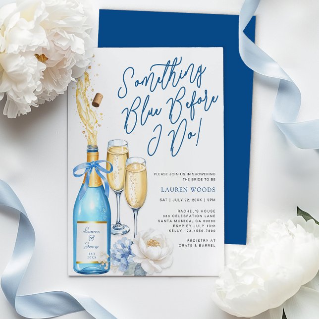 Blue Champagne Bridal Shower Something Blue Invitation (Something Blue Before I do - Bridal Shower Invite)