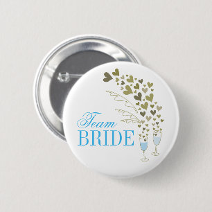Blue Champagne Cheers & Hearts Team Bride Wedding 2 Inch Round Button