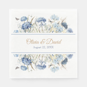 Blue Champagne Hydrangea Script Wedding Napkin