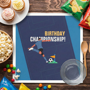 Blue Championship Soccer Birthday Kids Napkin