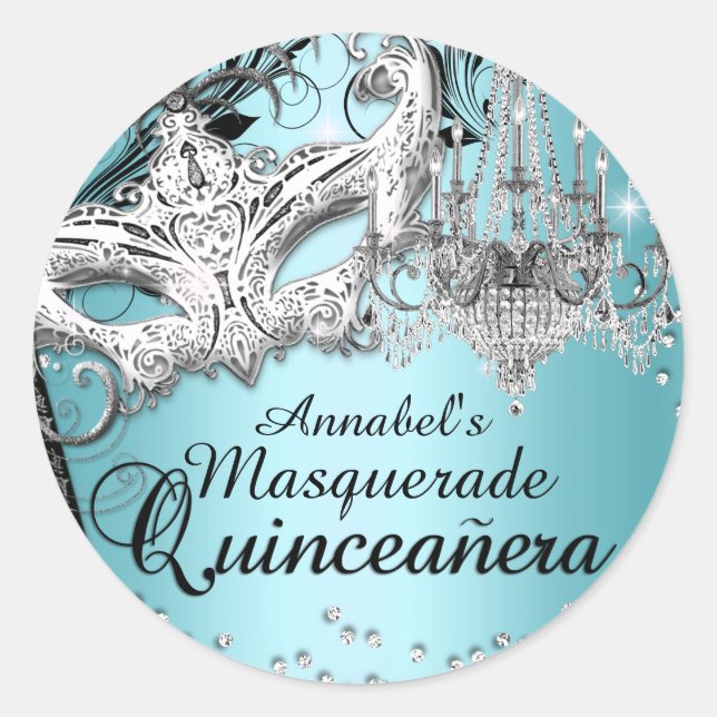 Blue Chandelier Masquerade Quinceanera Sticker (Front)