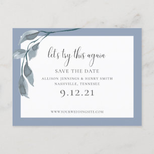 Blue Change the Date Wedding Save the Date Announcement Postcard
