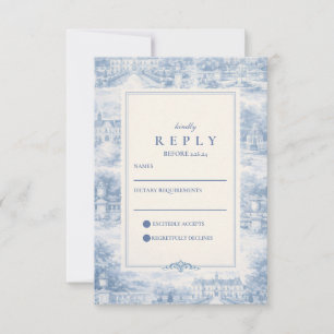 Blue Chateau Garden Terrace Wedding RSVP Card
