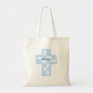 Blue Check Christian Cross Tote Bag