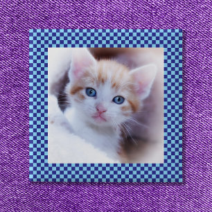 Blue Check Family Pet Photo Border 2 Inch Square Button