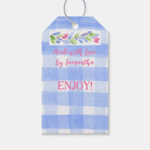 Blue Check Gingham Flowers MADE WITH LOVE  Gift Tags