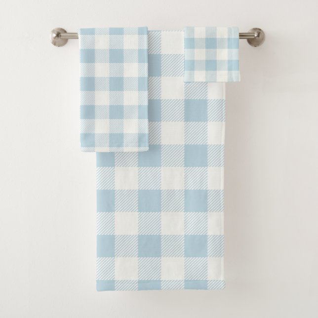 Blue Check Gingham Pattern Bath Towel Set (Insitu)
