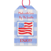 Blue Check Gingham USA Flag MADE WITH LOVE red