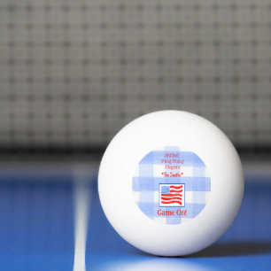 Blue Check Gingham USA Flag Ping Pong Ball