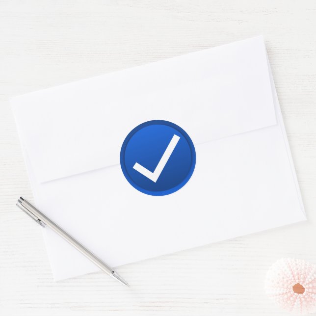 Blue Check Mark Symbol Classic Round Sticker (Envelope)