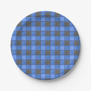 Blue Check Med Paper Plate