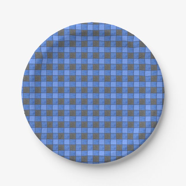 Blue Check Small Paper Plate (Front)