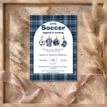 Blue Check Soccer Player is Coming Baby Shower