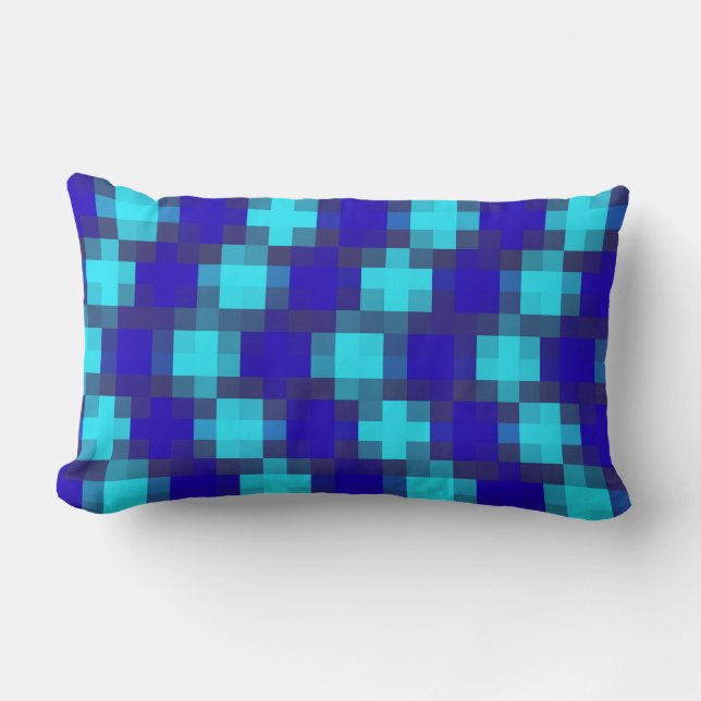 Blue Check Squares Pattern, Lumbar Pillow (Front)