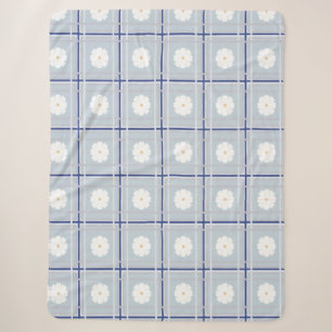 Blue Checkered Daisy pattern Sherpa Blanket