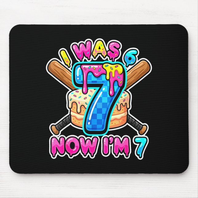 Blue Checkered I Was 6 Now Im 7 Birthday Cake Base Mouse Pad (Front)