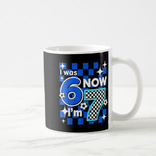 Blue Checkered I Was 6 Now Im 7 Birthday Soccer Bo Coffee Mug
