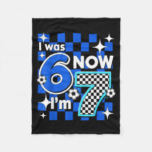 Blue Checkered I Was 6 Now Im 7 Birthday Soccer Bo Fleece Blanket