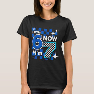 Blue Checkered I Was 6 Now I'm 7 Birthday  T-Shirt