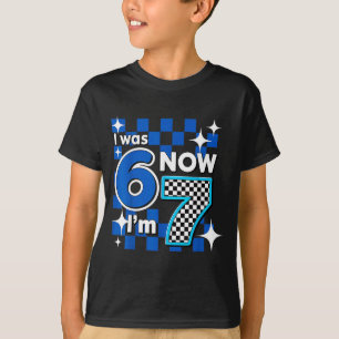Blue Checkered I Was 6 Now I'm 7 Birthday  T-Shirt