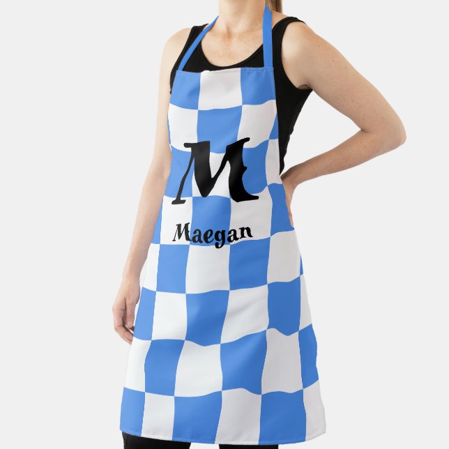 Blue Checkered Pattern Background Apron (Insitu)