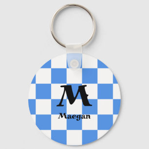 Blue Checkered Pattern Background Keychain