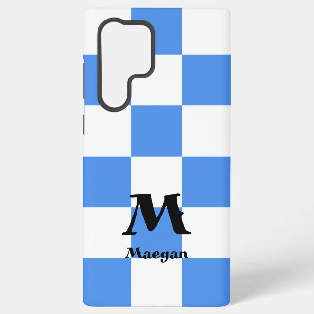 Blue Checkered Pattern Background Samsung Galaxy S22 Ultra Case (Back)