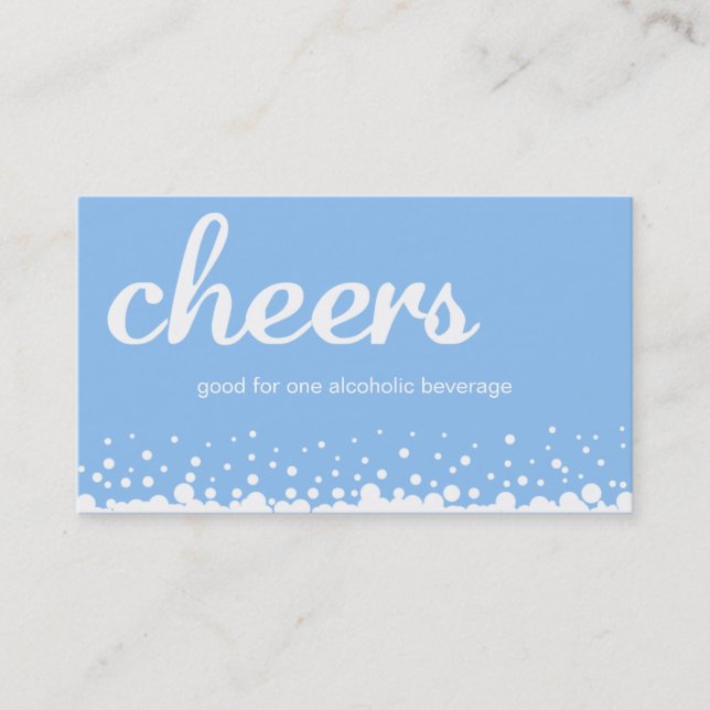 Blue cheer bubble wedding custom bar drink ticket (Front)