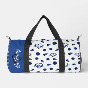 Blue Cheer Hearts, Pom Poms, Megaphone Pattern Duffle Bag