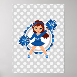 Blue Cheerleader Brunette - Cute Cheer Poster