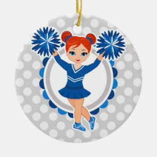 Blue Cheerleader Redhead - Cute Cheer Ceramic Ornament