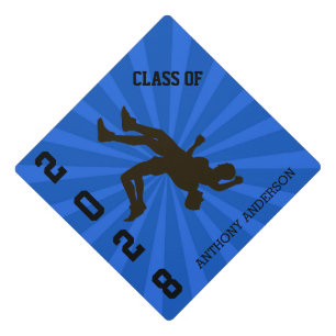 Blue Cheerleader Silhouette Personalized Graduation Cap Topper