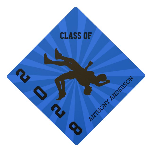 Blue Cheerleader Silhouette Personalized Graduation Cap Topper (Front)