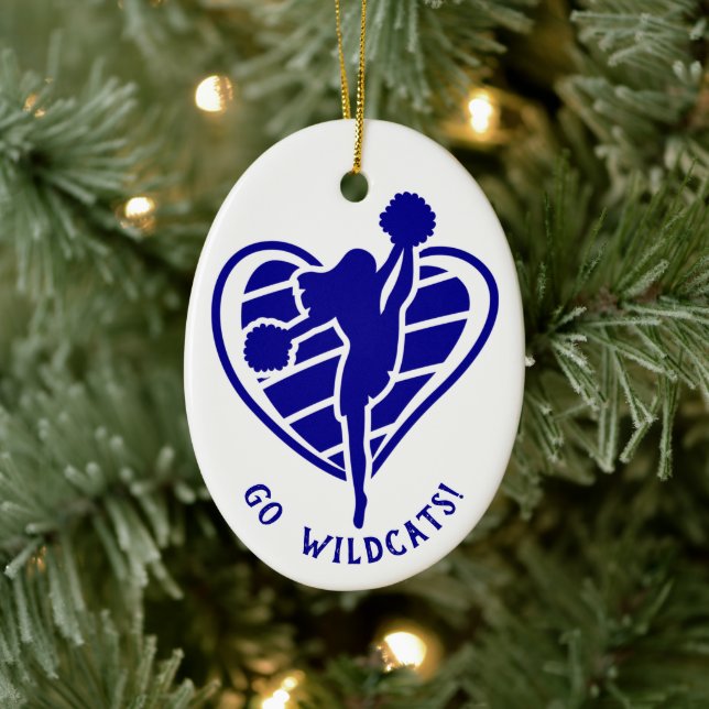 Blue Cheerleader Team Name Ceramic Ornament (Tree)