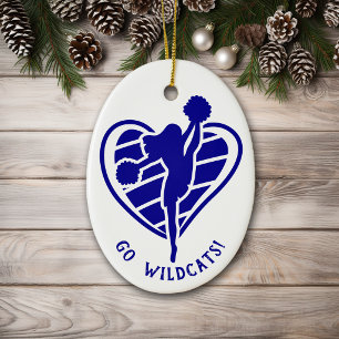 Blue Cheerleader Team Name Ceramic Ornament