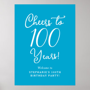 Blue Cheers to 100 Years Birthday Welcome Poster