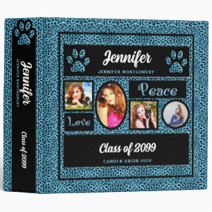 Blue Cheetah Print Photo Collage Back to School Binder