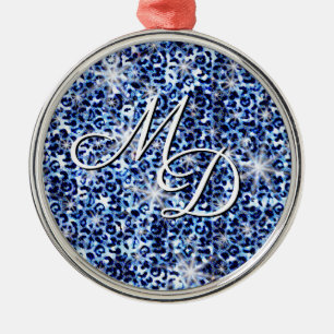 Blue Cheetah Sparkles Metal Ornament