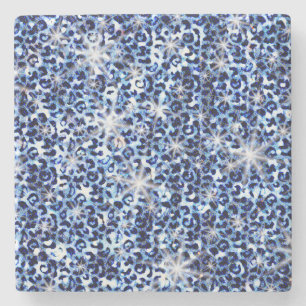 Blue Cheetah Sparkles Stone Coaster